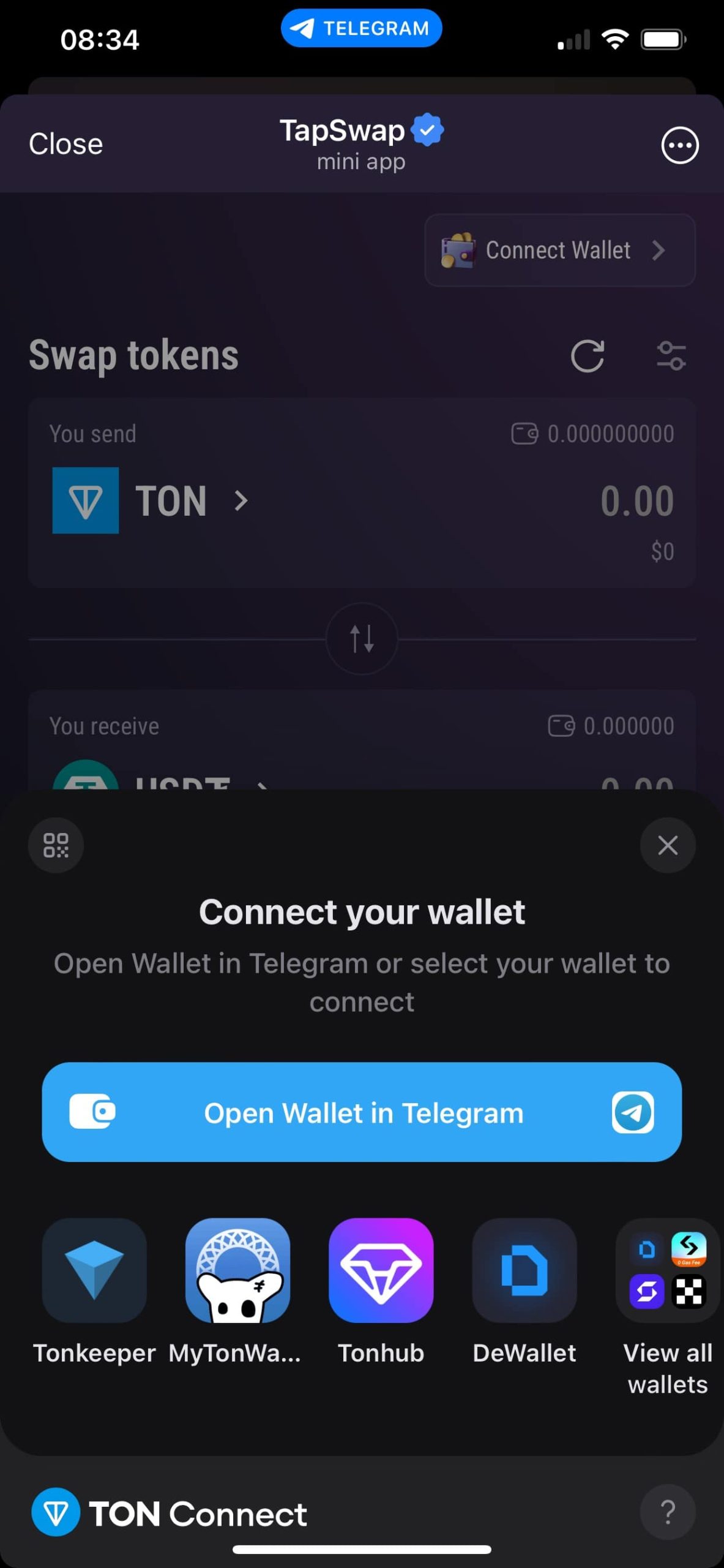 نحوه برداشت کوین‌های TapSwap به کیف پول خود