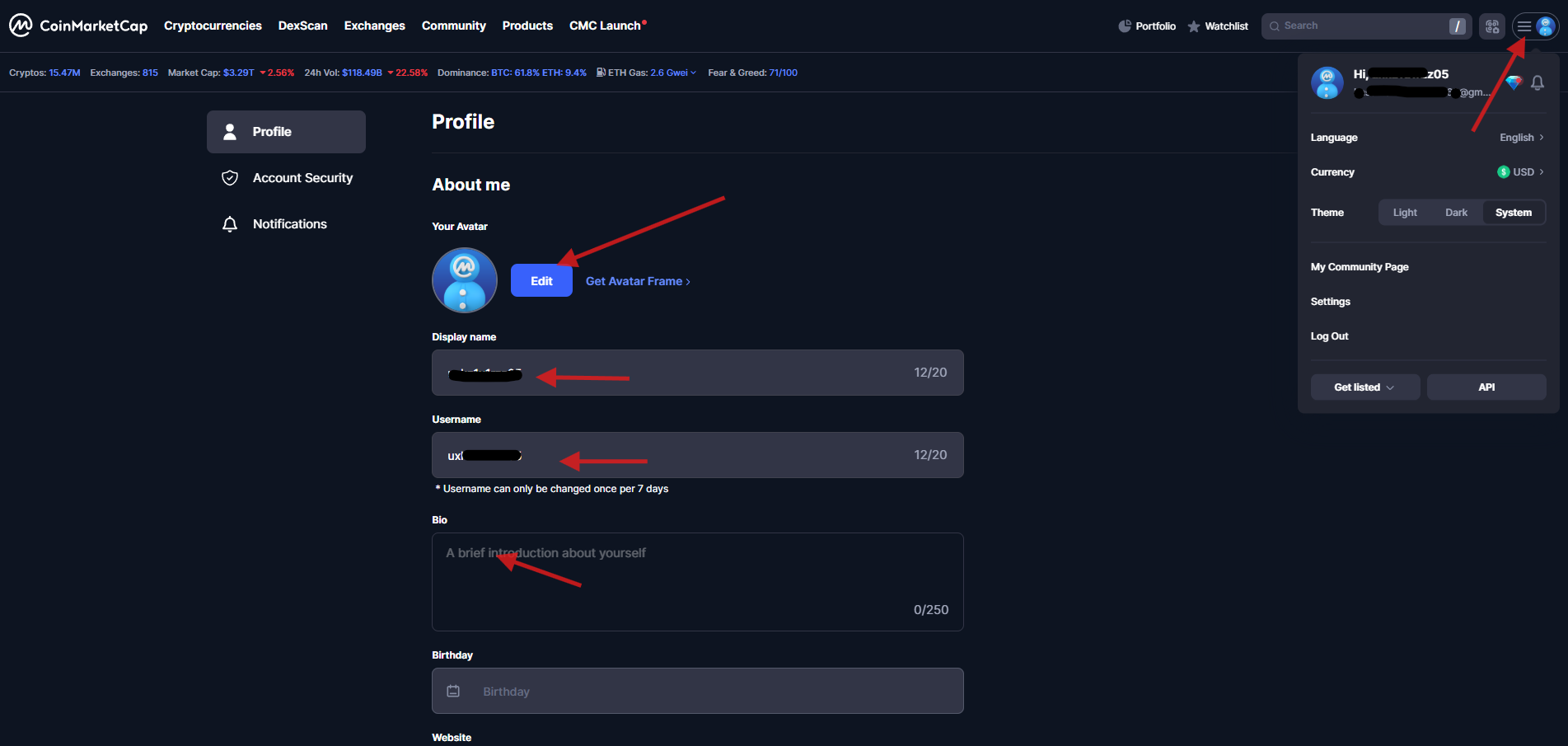 نحوه باز کردن حساب در کوین مارکت کپ