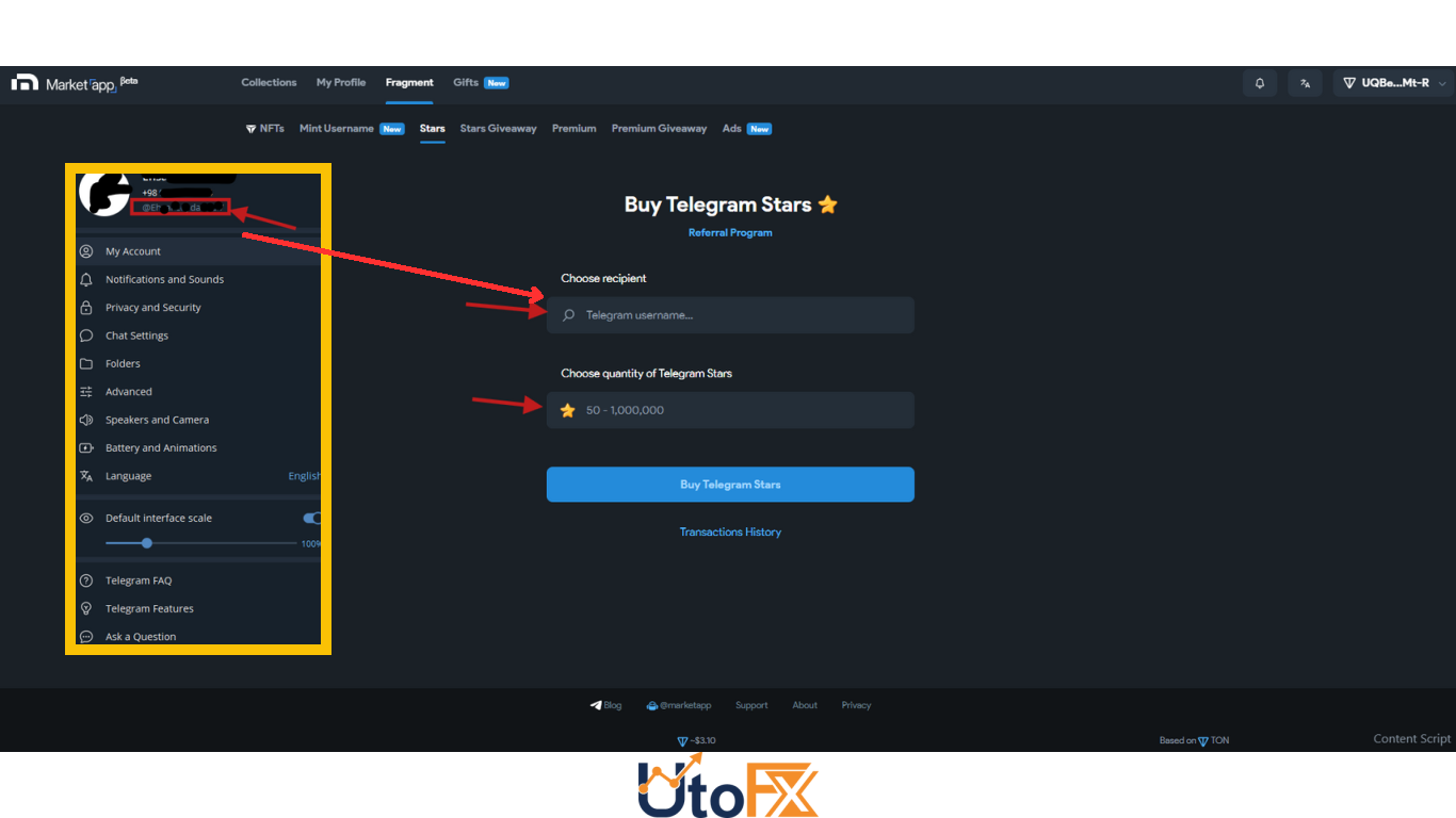 نحوه خرید استارز تلگرام از MarketApp