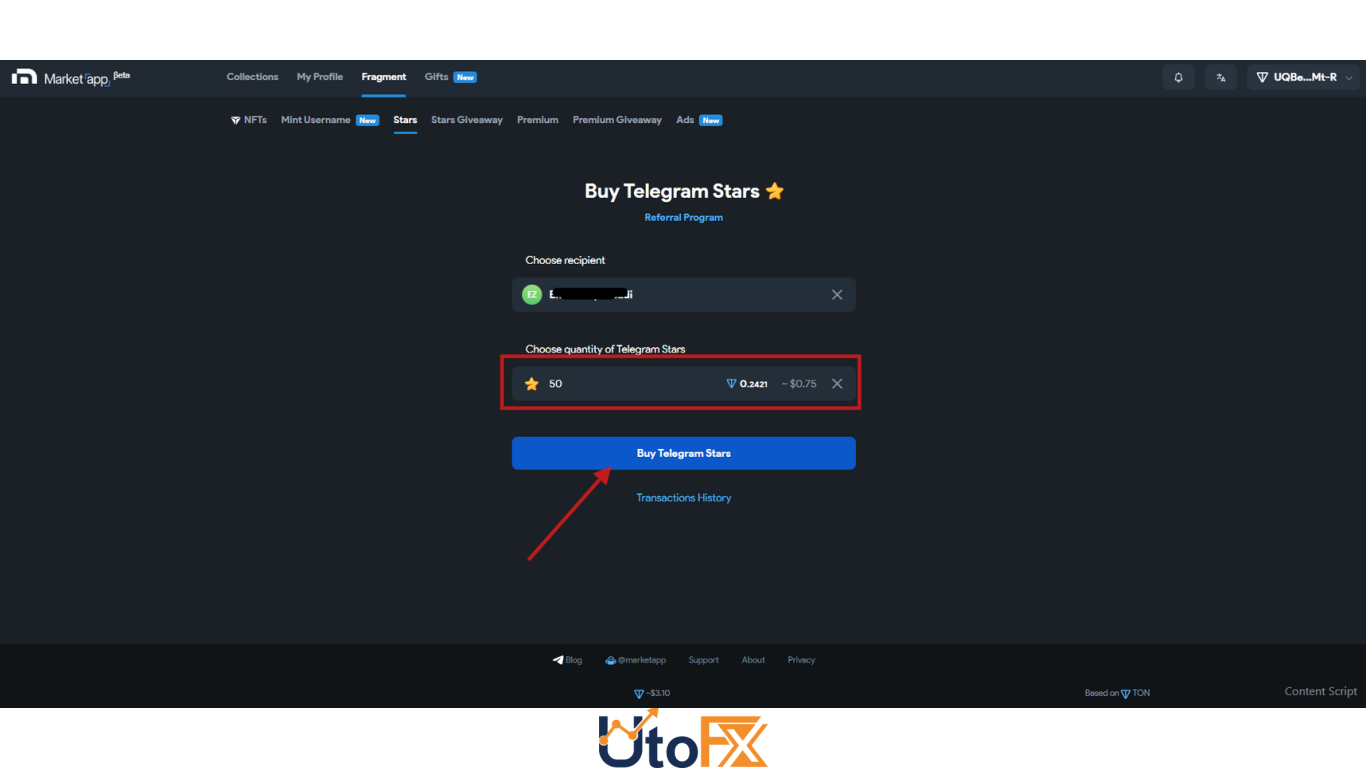 نحوه خرید استارز تلگرام از MarketApp