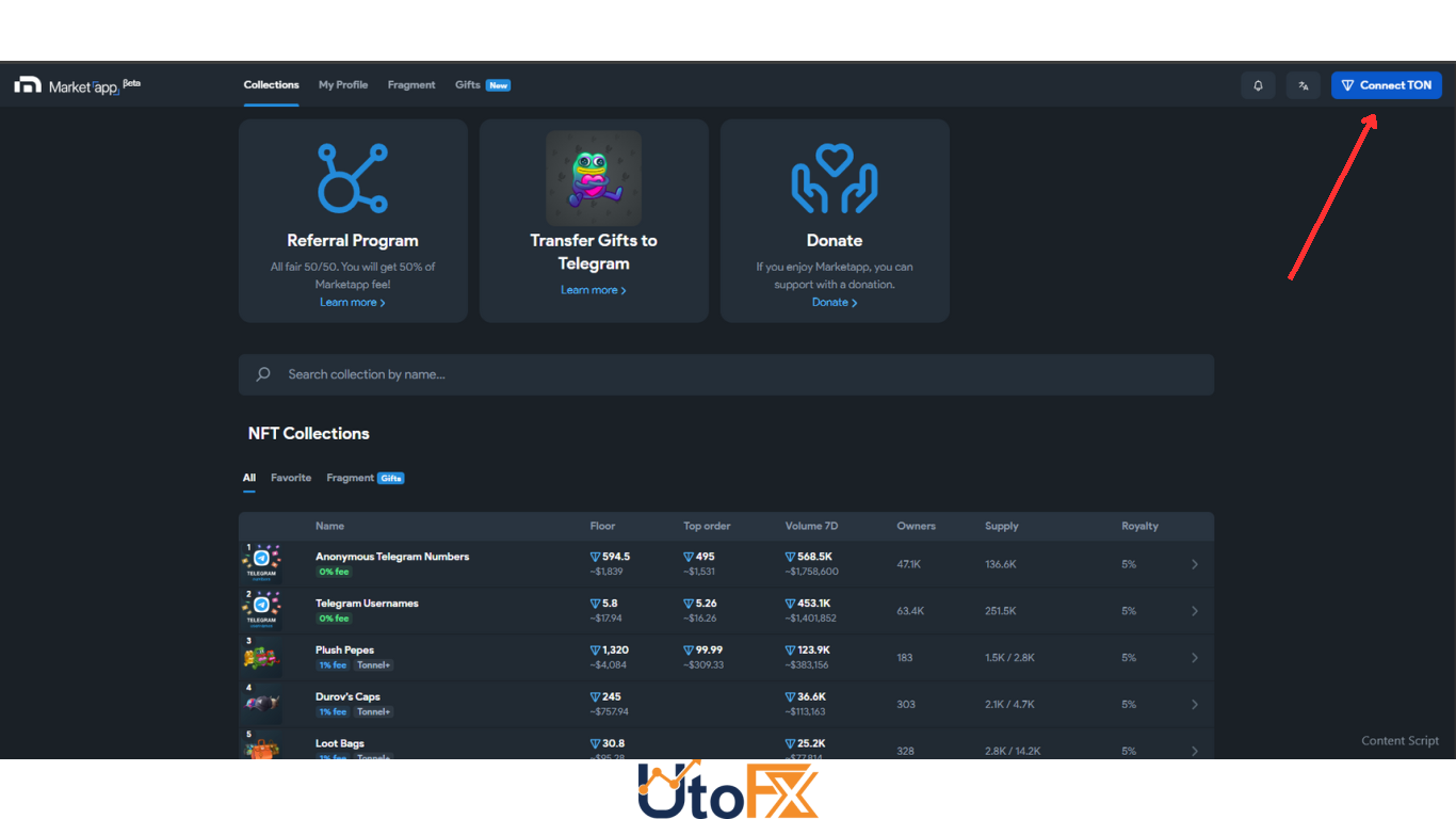 نحوه اتصال کیف پول به وبسایت MarketApp