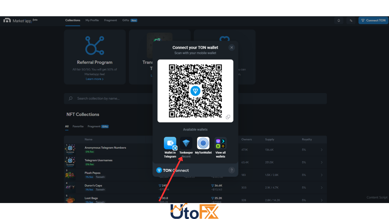 نحوه اتصال کیف پول به وبسایت MarketApp