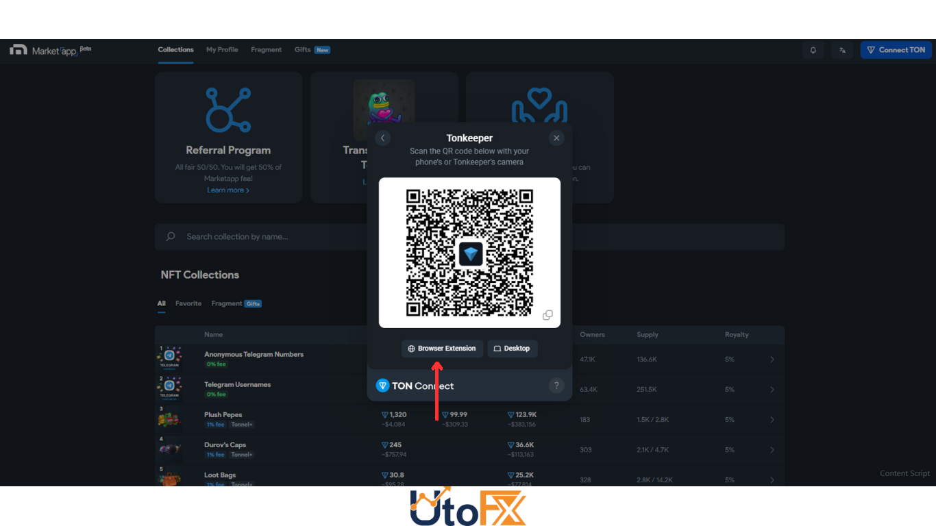 نحوه اتصال کیف پول به وبسایت MarketApp