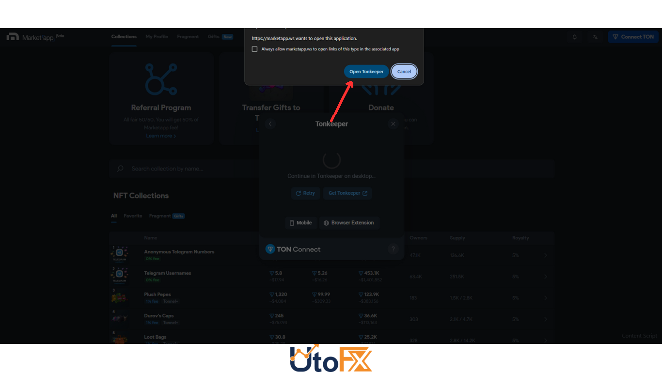 نحوه اتصال کیف پول به وبسایت MarketApp