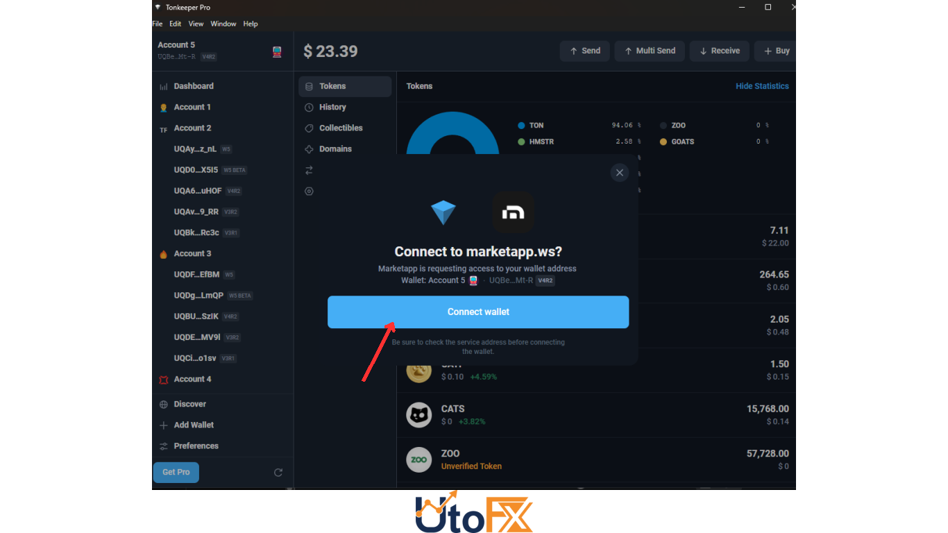 نحوه اتصال کیف پول به وبسایت MarketApp
