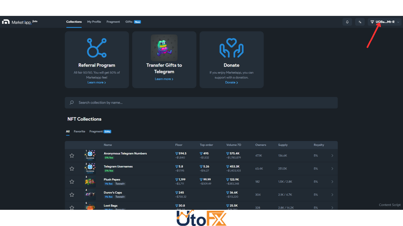نحوه اتصال کیف پول به وبسایت MarketApp