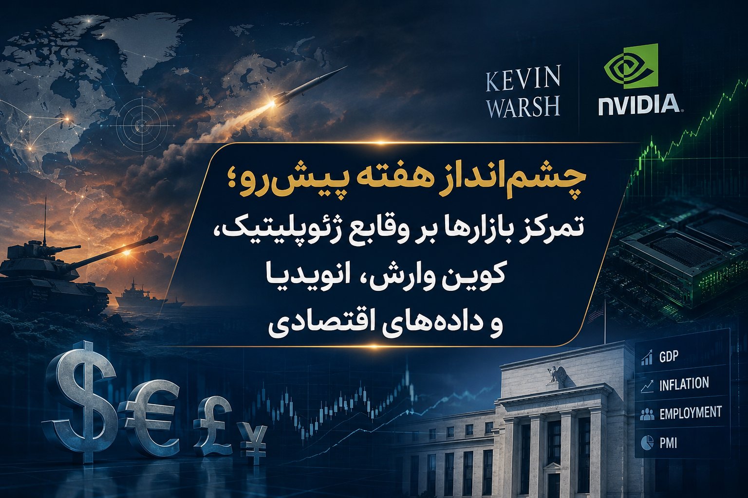 چشم‌انداز هفته پیش‌رو؛ تمرکز بازارها بر وقایع ژئوپلیتیک، کِوین وارش،انویدیا و داده‌های اقتصادی